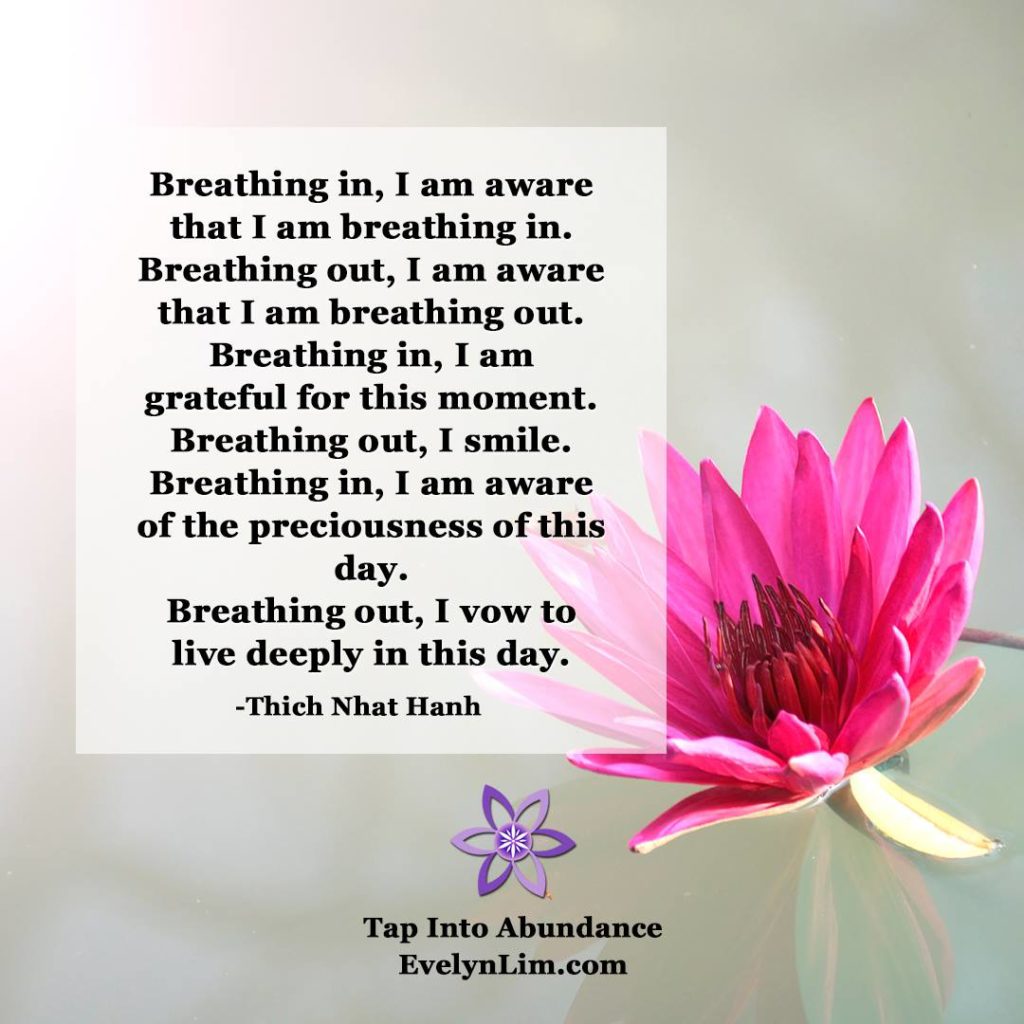 Breathing out I smile Breathing in I am aware of the preciousness of this day Breathing out I vow to live deeply in this day ” Thich Nhat Hanh